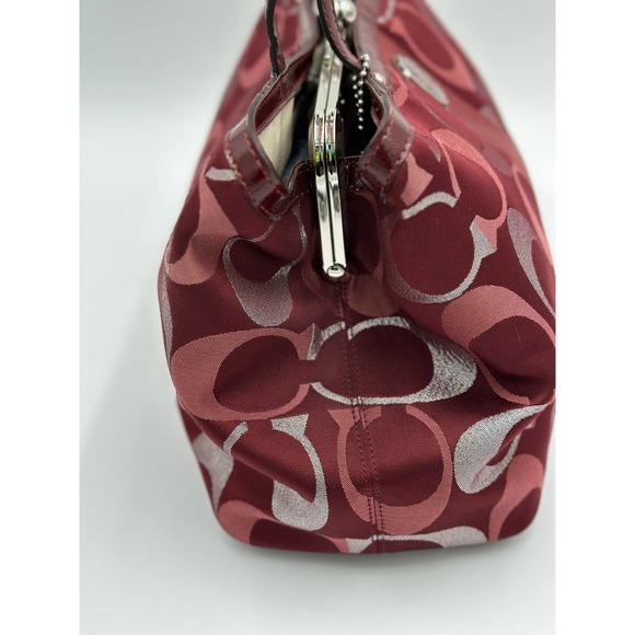 Coach Maroon and Silver Signature C Canvas and Patent Leather Shoulder Tote - Picture 4 of 6